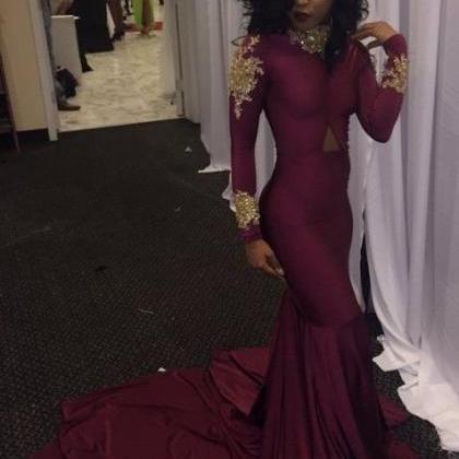 Tulle High Collar Backless Gold Mermaid Prom Dress