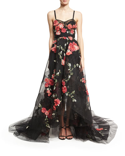 High Low Floral Embroidered Gown on Luulla