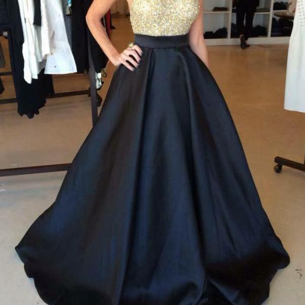 Open Back Long Navy Prom Dress With Beaded Bodice on Luulla