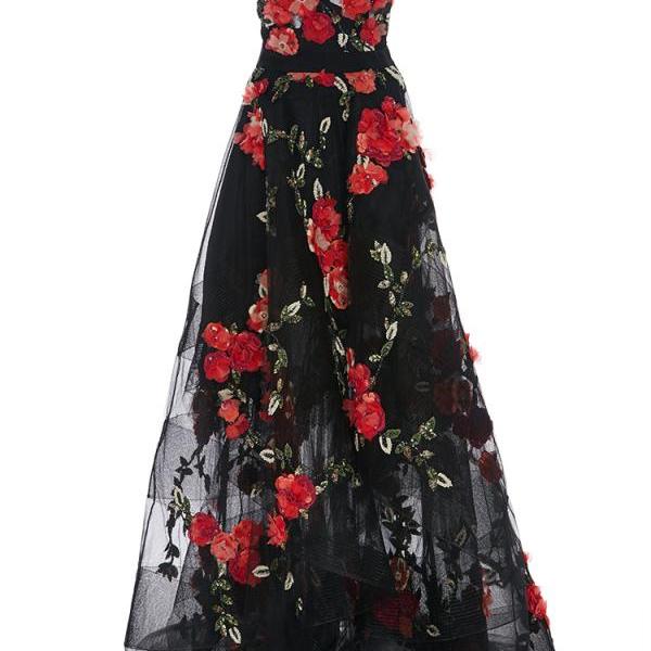 High Low Floral Embroidered Gown on Luulla