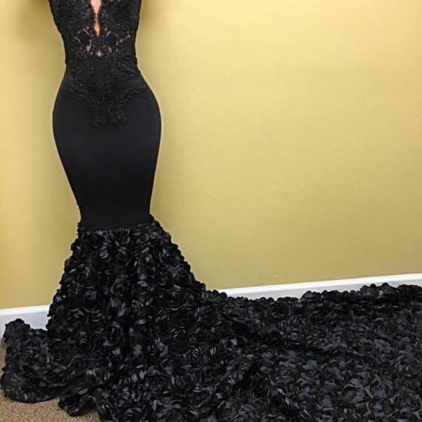 Black mermaid evening prom gown with fishtail train   cg6851