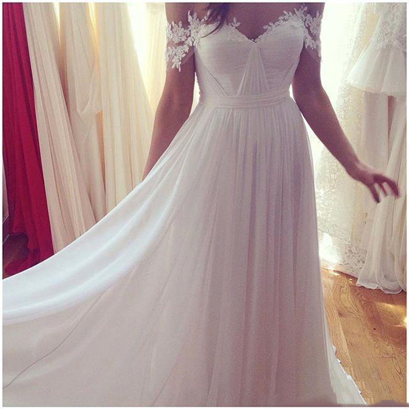 Off The Shoulder Ivory Chiffon Bridal Wedding Dress on Luulla