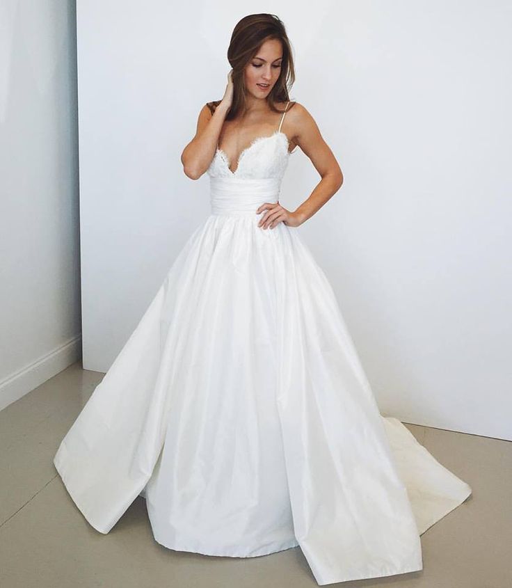 Sweetheart Long White Satin Wedding Dress With Lace Bodice on Luulla